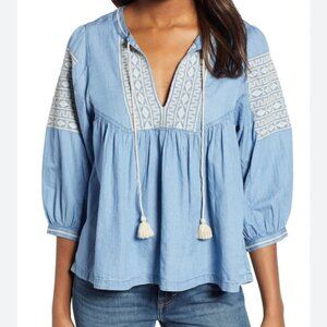Lucky Brand Embroidered Peasant Top